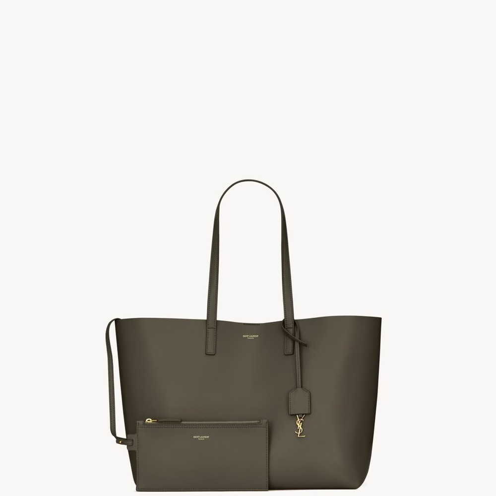 Authentic Saint Laurent Leather Tote in Light Musk